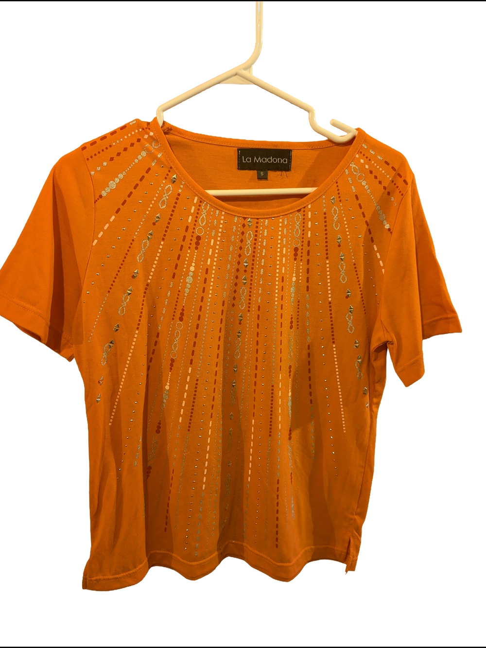 Salmon Peach Embellished Short Sleeve Top